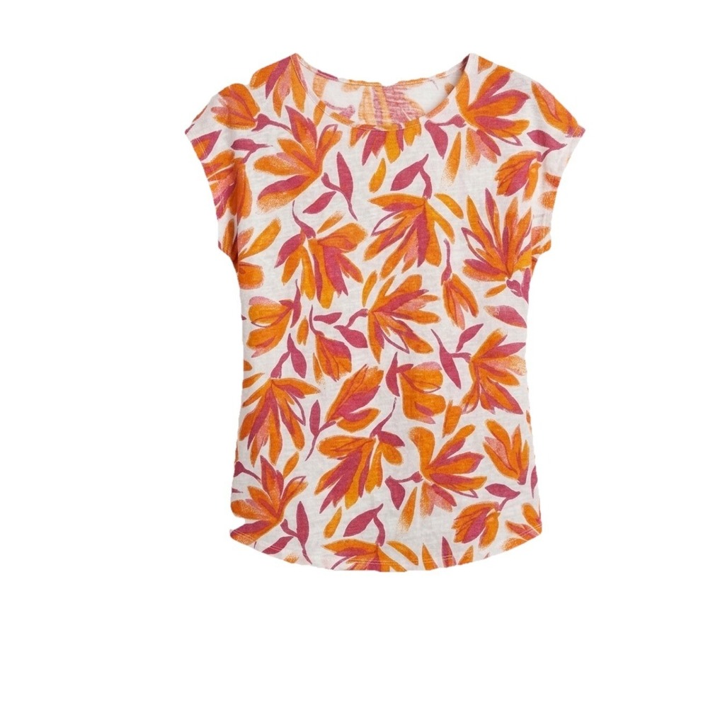 Cynthia Rowley Boho Top Women's Size L Orange Linen Floral Short Sleeve Tunic - Picture 2 of 12